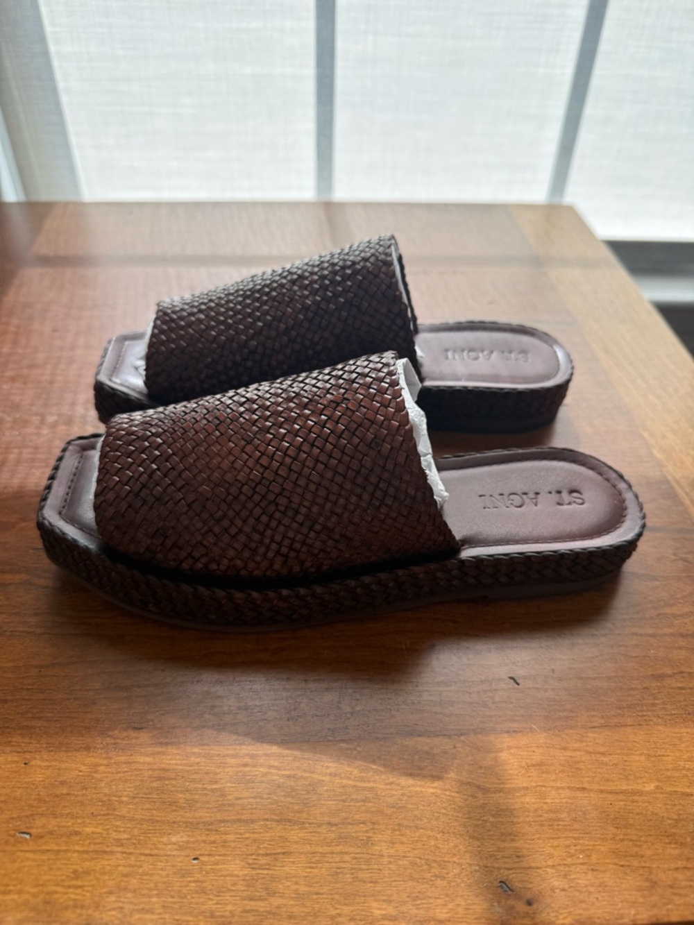 ST. AGNI Brown Woven Platform Slide Mules - Picture 3 of 6